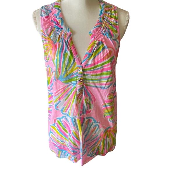Lilly Pulitzer Pink Green Shellebrate Seashell Essie Top Sleeveless Size XS - Picture 2 of 12